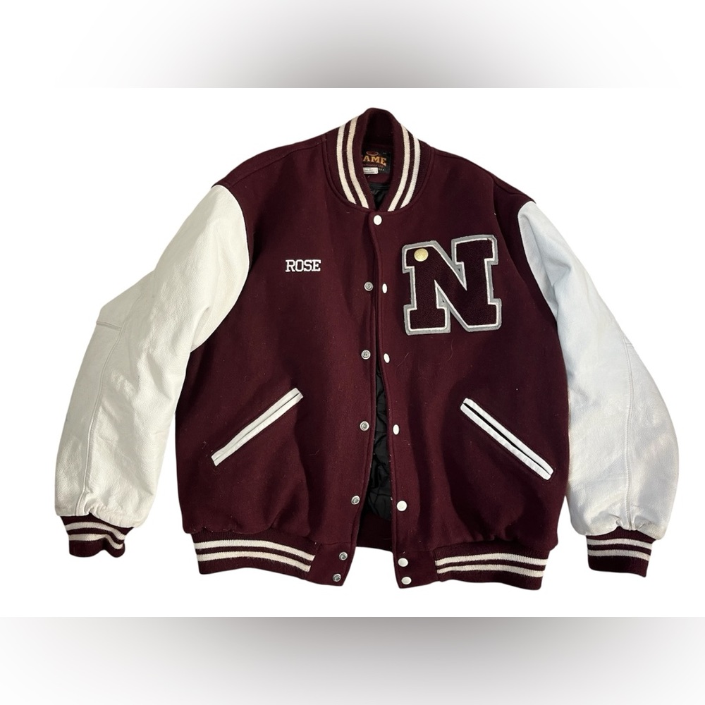 VINTAGE GAME SPORTSWEAR CHEERLEADER LETTERMAN VARSITY BOMBER JACKET XL ROSE
